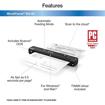 Scanners Epson WorkForce ES-50 Portable Document Scanner, Black (B11B252201) - Image 6