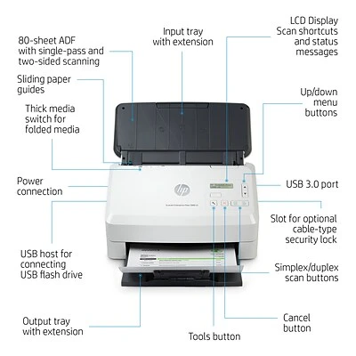 Scanners HP ScanJet Enterprise Flow 5000 S5 Duplex Desktop Document Scanner, White (6FW09A#BGJ) - Image 2