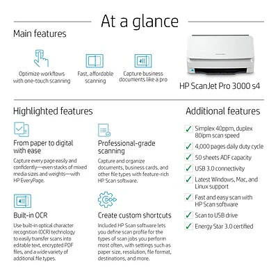 Scanners HP Scanjet Pro 3000 S4 Duplex Desktop Document Scanner, White (6FW07A#BGJ) - Image 3