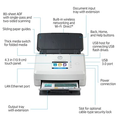 Scanners HP ScanJet Enterprise Flow N7000 Snw1 Duplex Desktop Document Scanner, White (6FW10A#BGJ) - Image 2